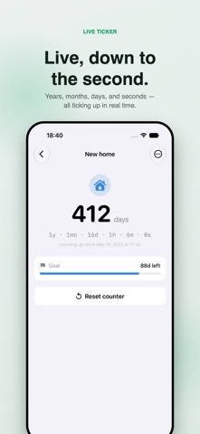 A single DaysUp tracker showing 412 days with the live breakdown of hours, minutes and seconds